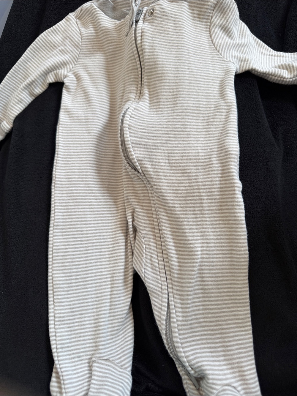 Neutral Gray & Cream Striped Footed Baby Romper - carters